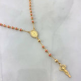 Rosario Virgen Milagrosa 12.45gr / 50cm / 3-4mm Bolas Diamantadas-Cauchos Rosa-Circones Blancos Oro Amarillo