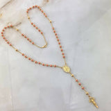 Rosario Virgen Milagrosa 12.45gr / 50cm / 3-4mm Bolas Diamantadas-Cauchos Rosa-Circones Blancos Oro Amarillo