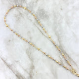 Rosario Virgen Maria 33.05gr / 60cm / 6-8mm Bolas Diamantadas Circones Blancos Tres Oros *