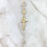Rosario Virgen Maria 33.05gr / 60cm / 6-8mm Bolas Diamantadas Circones Blancos Tres Oros *