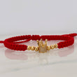Pulsera Tejida Roja Corona Real Oro Amarillo 18K