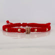 Pulsera Tejida Roja Cilindro Tupido Oro Rosa 18K