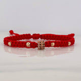 Pulsera Tejida Roja Cilindro Tupido Oro Rosa 18K
