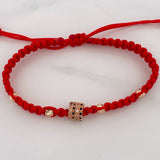 Pulsera Tejida Roja Cilindro Tupido Oro Rosa 18K