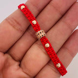 Pulsera Tejida Roja Cilindro Tupido Oro Rosa 18K