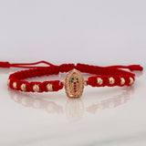 Pulsera Tejida Roja Virgen de Guadalupe Oro Rosa 18K