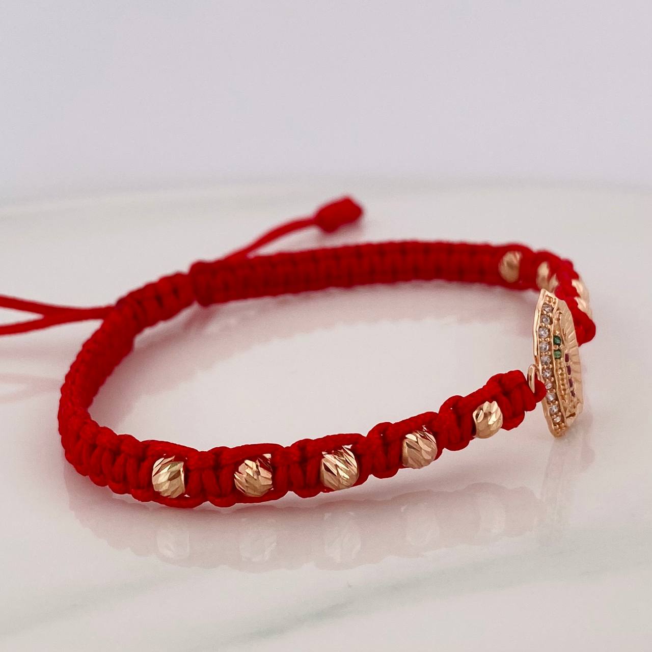 Pulsera Tejida Roja Virgen de Guadalupe Oro Rosa 18K