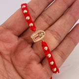 Pulsera Tejida Roja Virgen de Guadalupe Oro Rosa 18K