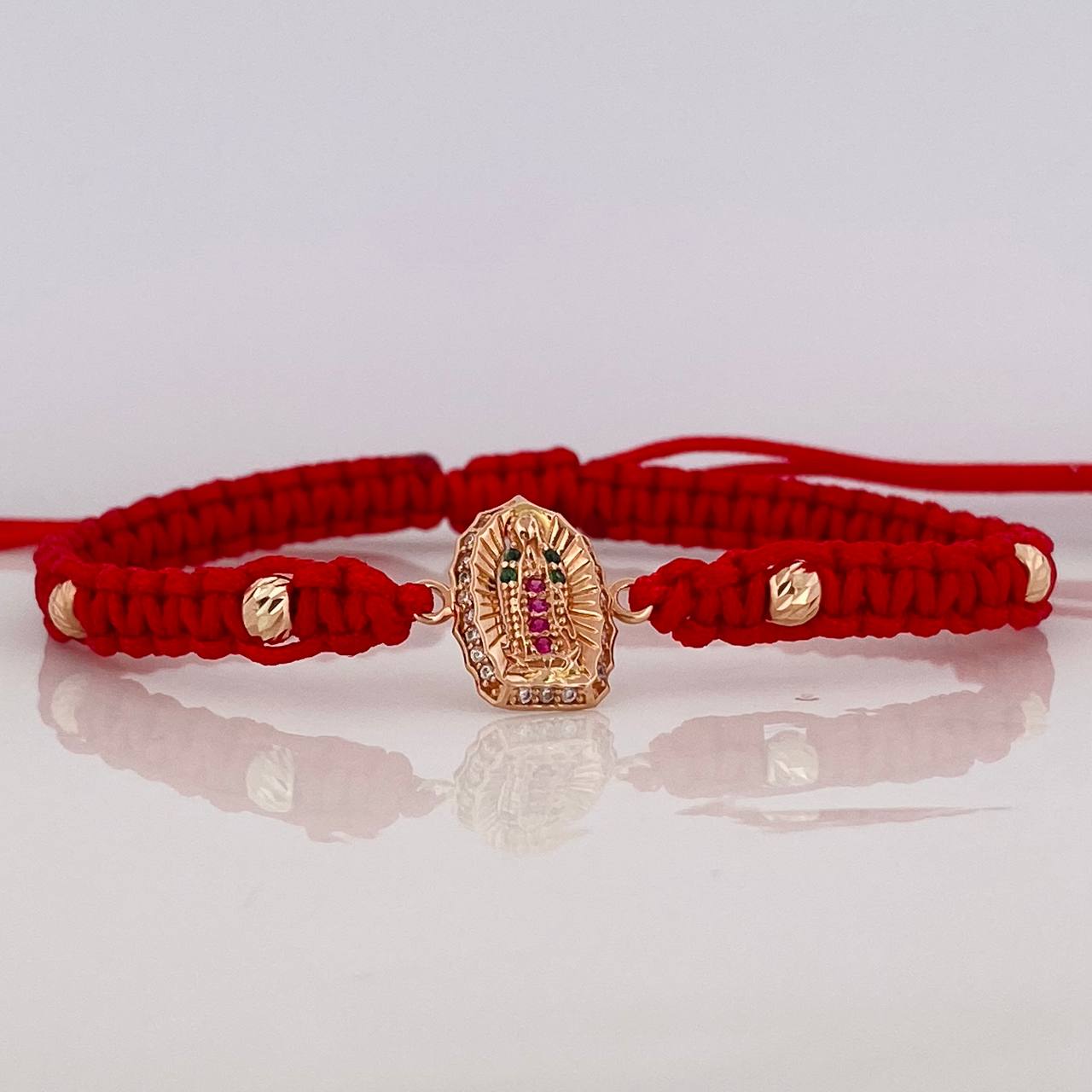 Pulsera Tejida Roja Virgen de Guadalupe Oro Rosa 18K