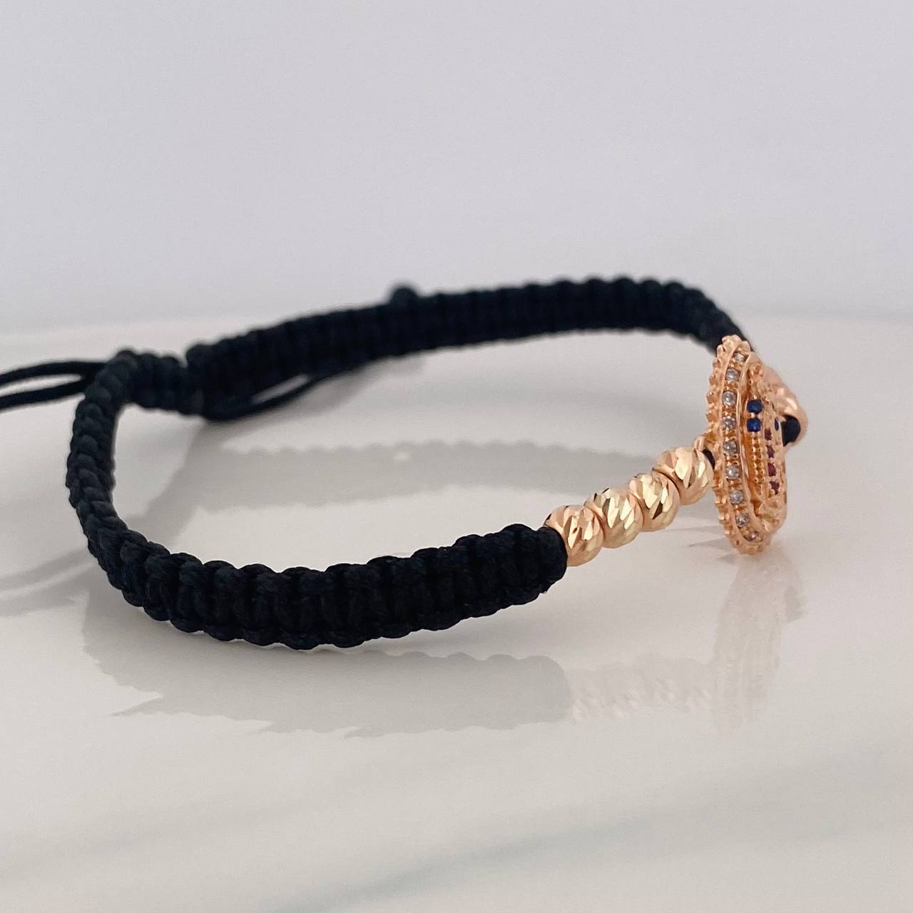 Pulsera Tejida Negra Virgen de Guadalupe Oro Rosa 18K