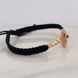 Pulsera Tejida Negra Virgen de Guadalupe Oro Rosa 18K