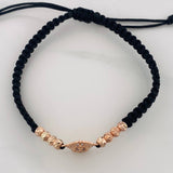 Pulsera Tejida Negra Virgen de Guadalupe Oro Rosa 18K
