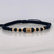 Pulsera Tejida Negra Rombos Oro Amarillo 18K