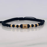 Pulsera Tejida Negra Rombos Oro Amarillo 18K