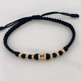 Pulsera Tejida Negra Rombos Oro Amarillo 18K