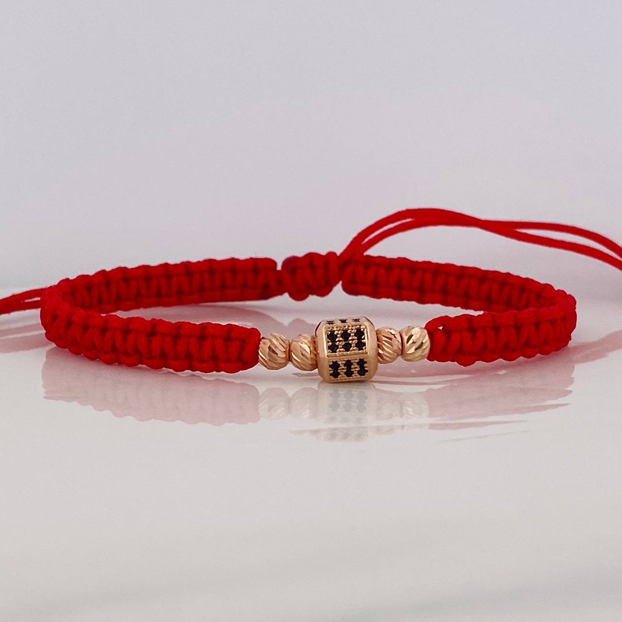 Pulsera Tejida Roja Cubo Oro Rosa 18K