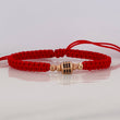 Pulsera Tejida Roja Cubo Oro Rosa 18K