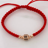 Pulsera Tejida Roja Cubo Oro Rosa 18K