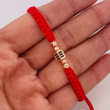 Pulsera Tejida Roja Cubo Oro Rosa 18K