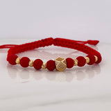 Pulsera Tejida Roja Rombos Oro Amarillo 18K