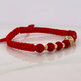 Pulsera Tejida Roja Rombos Oro Amarillo 18K