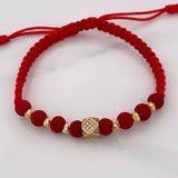 Pulsera Tejida Roja Rombos Oro Amarillo 18K