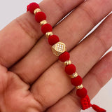 Pulsera Tejida Roja Rombos Oro Amarillo 18K