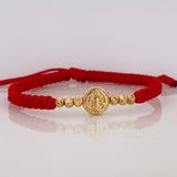 Pulsera Tejida Roja San Benito Oro Amarillo 18K