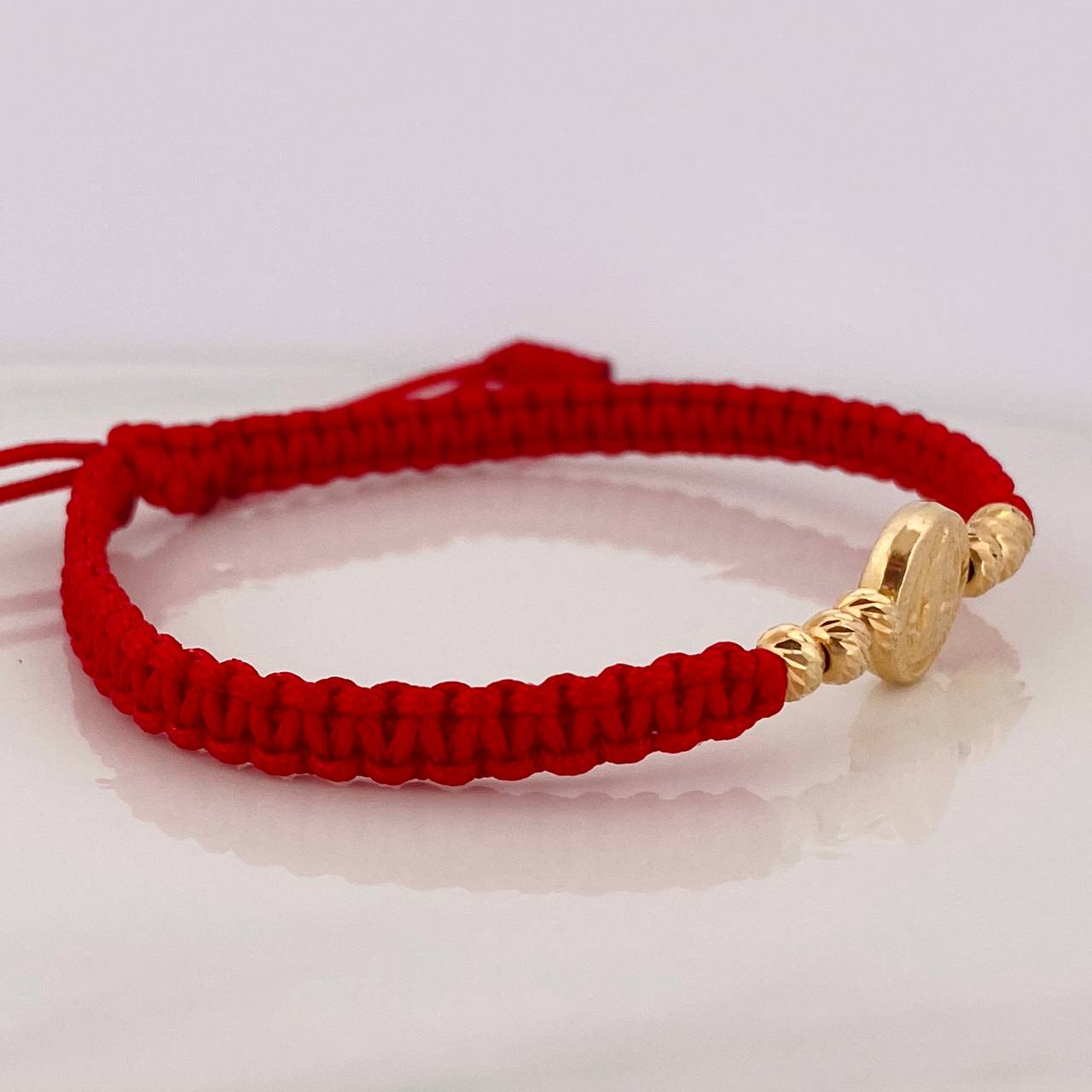 Pulsera Tejida Roja San Benito Oro Amarillo 18K