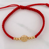 Pulsera Tejida Roja San Benito Oro Amarillo 18K