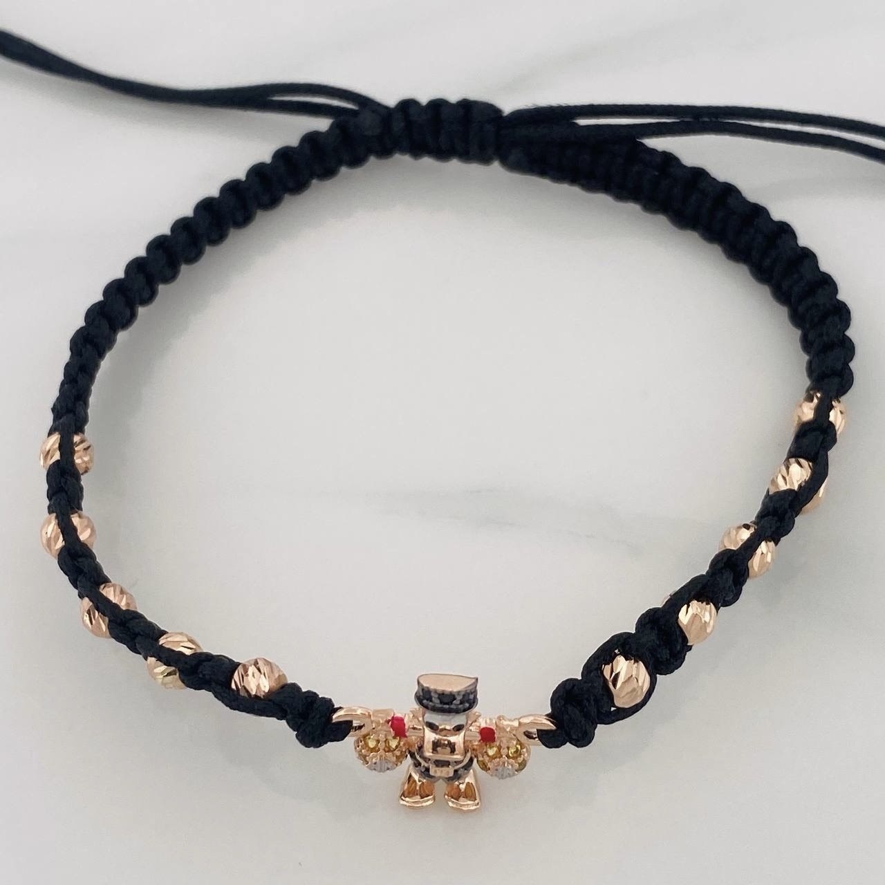 Pulsera Tejida Negra Pato Bolsa de Dinero Tres Oros 18K