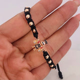 Pulsera Tejida Negra Pato Bolsa de Dinero Tres Oros 18K