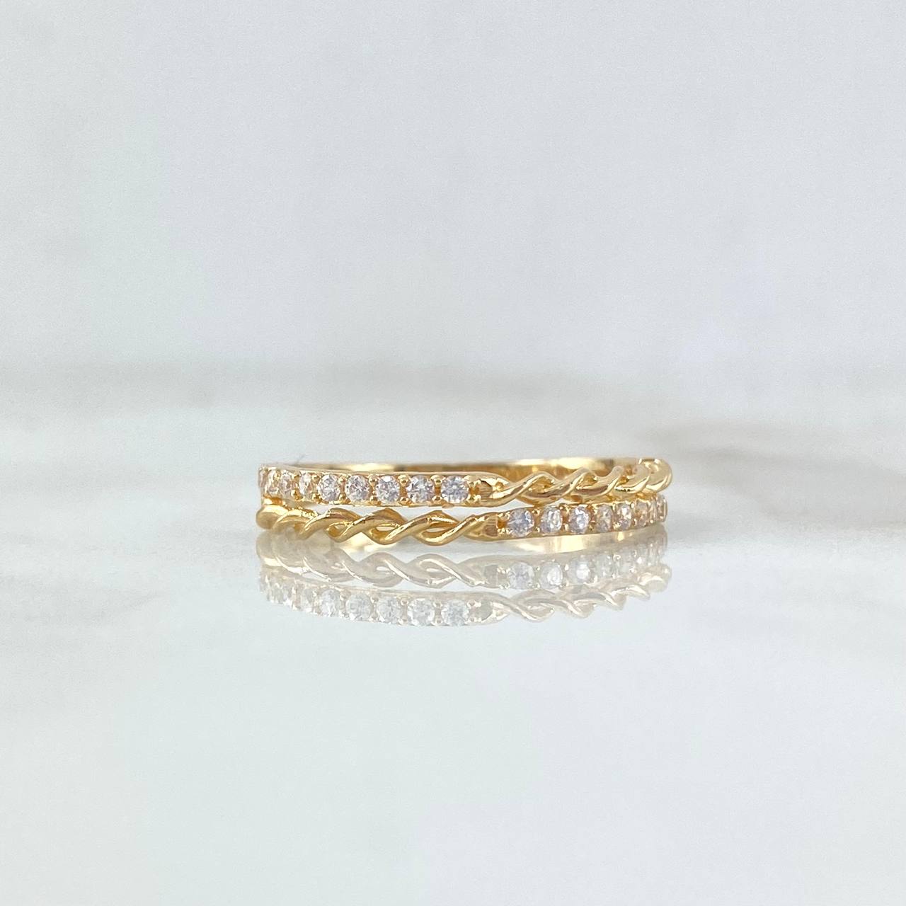 Anillo Trenzado Tupido 1.85gr / T6 1/2 / Circones Blancos Oro Amarillo