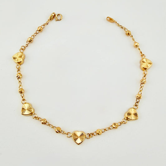 Pulso Corazones Rayados Tipo Militar 3.15gr / 18.5cm / 6.4mm Oro Amarillo Nac.Esp. 18K