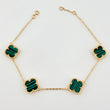 Pulso Aro seguido Trebol Malaquita Verde 6.4gr / 18cm-19.5cm / 12mm Oro Amarillo Nac.Esp. 18K *