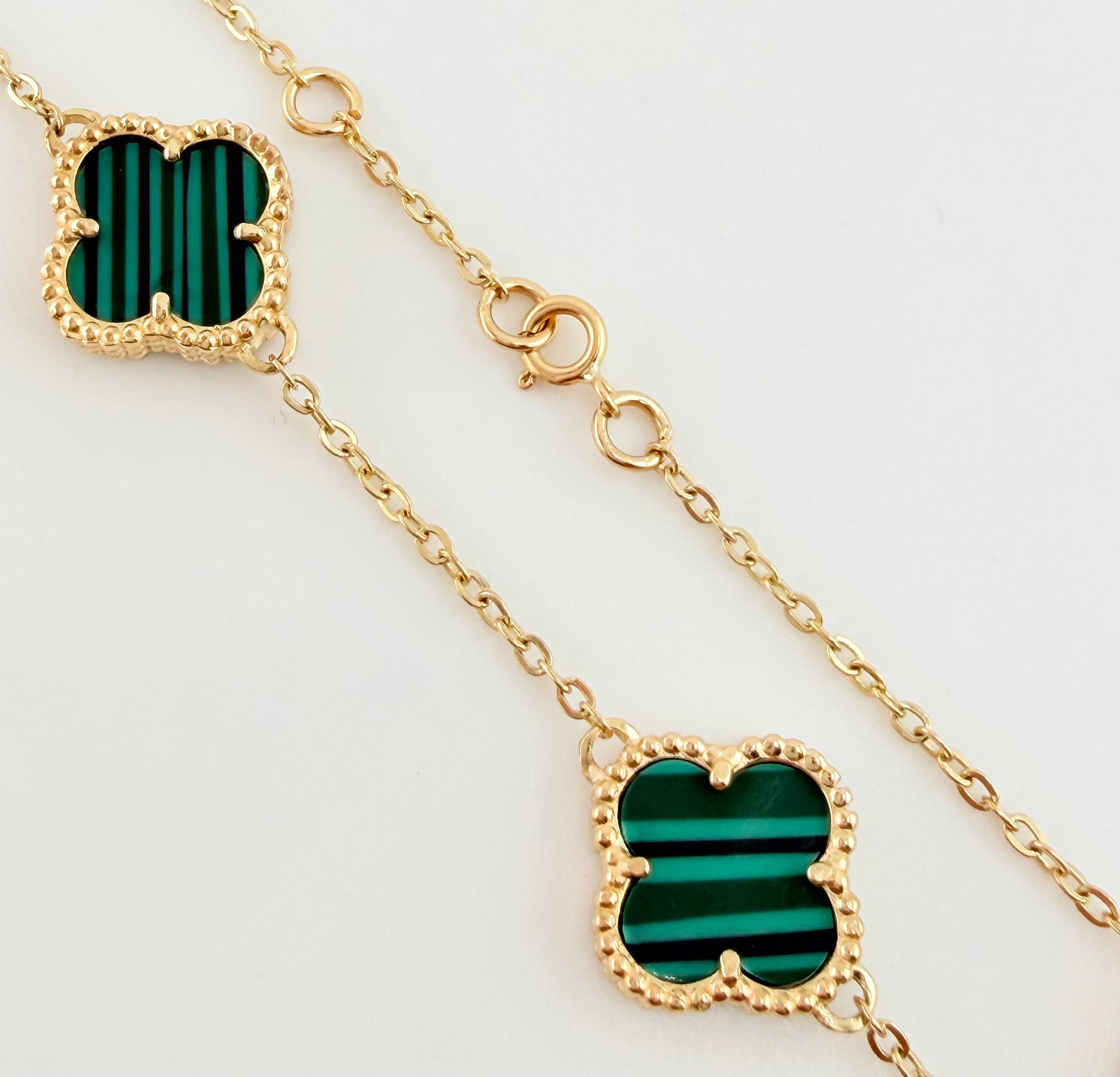 Pulso Aro seguido Trebol Malaquita Verde 6.6gr / 18cm-19.5cm / 12mm Oro Amarillo Nac.Esp. 18K *