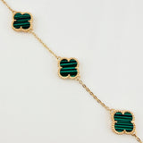 Pulso Aro seguido Trebol Malaquita Verde 6.6gr / 18cm-19.5cm / 12mm Oro Amarillo Nac.Esp. 18K *