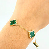 Pulso Aro seguido Trebol Malaquita Verde 6.6gr / 18cm-19.5cm / 12mm Oro Amarillo Nac.Esp. 18K *