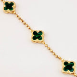 Pulso Militar Lunar Trebol Malaqita Verde 5.15gr / 18cm / 10.5mm Oro Amarillo Nac.Esp. 18K ©