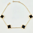Pulso Aro seguido Trebol Onix Negro 5.45gr / 19.5cm-21cm / 10mm Oro Amarillo Nac.Esp. 18K
