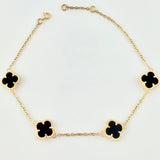 Pulso Aro seguido Trebol Onix Negro 5.45gr / 19.5cm-21cm / 10mm Oro Amarillo Nac.Esp. 18K