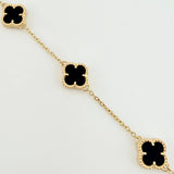 Pulso Aro seguido Trebol Onix Negro 5.45gr / 19.5cm-21cm / 10mm Oro Amarillo Nac.Esp. 18K