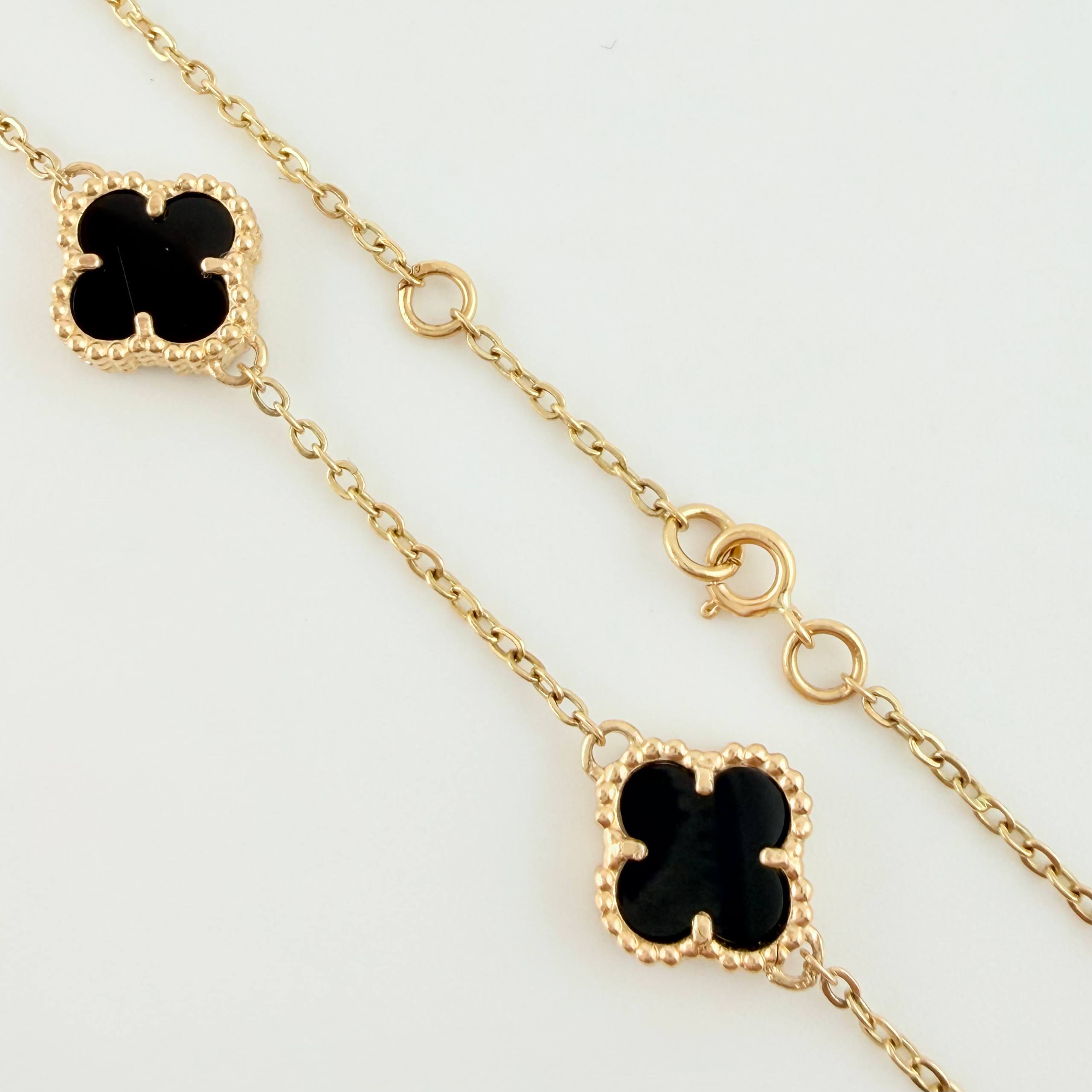 Pulso Aro seguido Trebol Onix Negro 5.45gr / 19.5cm-21cm / 10mm Oro Amarillo Nac.Esp. 18K