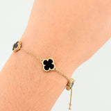 Pulso Aro Seguido Trebol Negro Onix 5.25gr / 19cm-20cm / 10mm Oro Amarillo Nac.Esp. 18K *