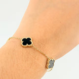 Pulso Aro Seguido Trebol Negro Onix 4gr / 17cm / 10mm Oro Amarillo Nac.Esp. 18K *