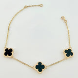 Pulso Aro Seguido Trebol Negro Onix 5.15gr / 16cm-17.5cm / 12mm Oro Amarillo Nac.Esp. 18K *