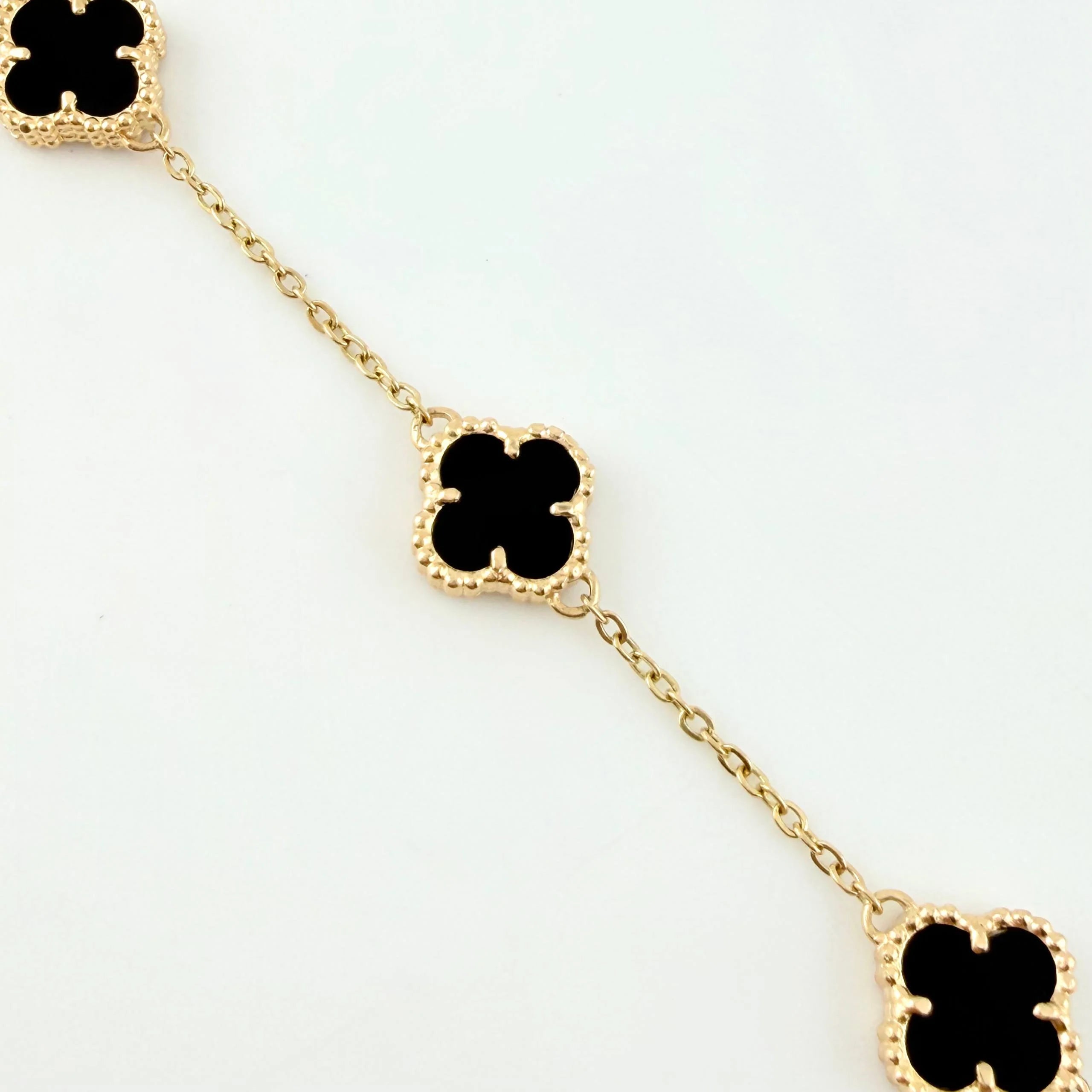Pulso Modulable Trebol Onix Negro 3.75 g / 19.3 cm - 16 cm / 0.55 mm Oro Amarillo 18K