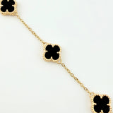 Pulso Aro Seguido Trebol Negro Onix 5.15gr / 16cm-17.5cm / 12mm Oro Amarillo Nac.Esp. 18K *