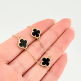 Pulso Aro Seguido Trebol Negro Onix 5.15gr / 16cm-17.5cm / 12mm Oro Amarillo Nac.Esp. 18K *