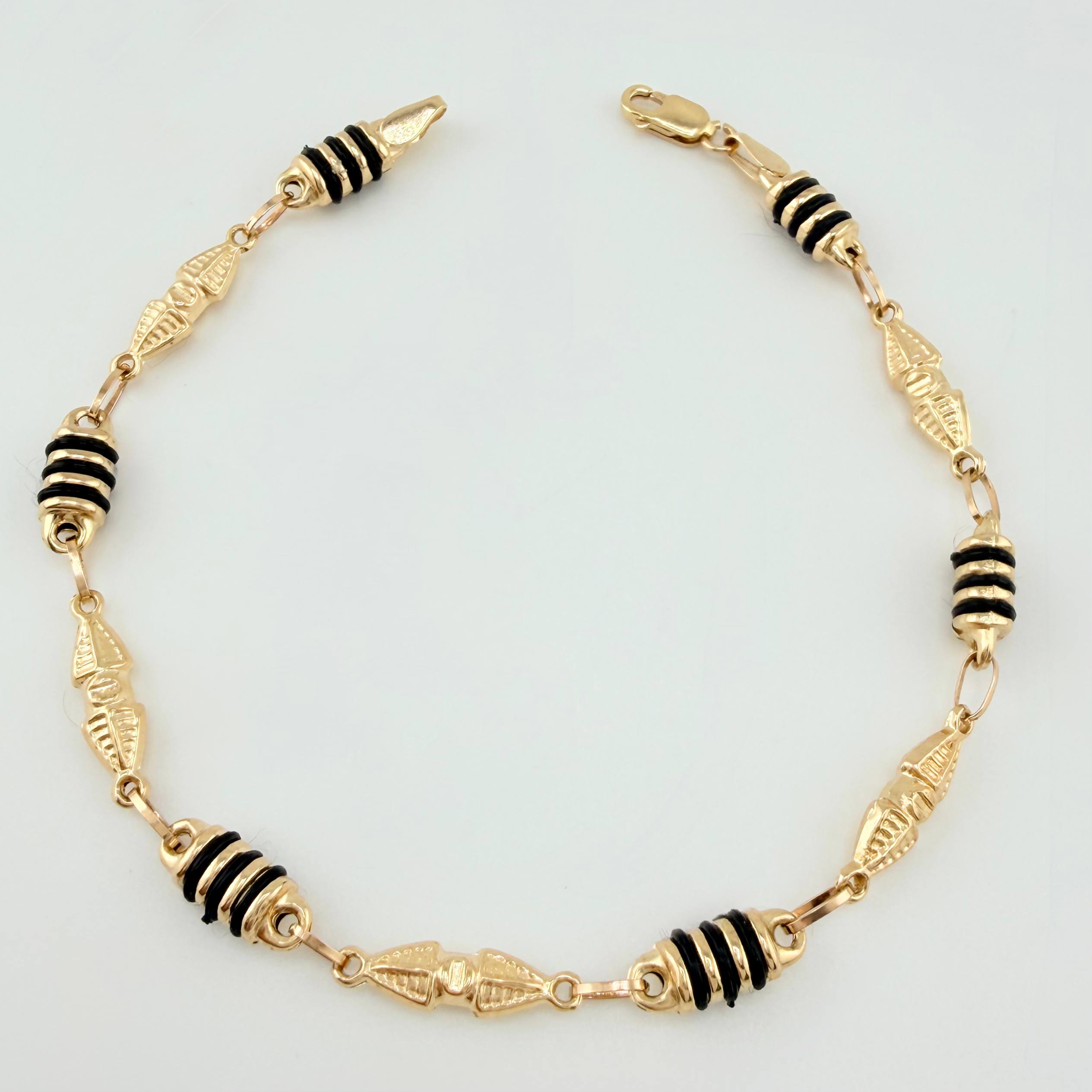 Pulso Rustico Dubai Barril Cauchos Negros 4.1gr / 20cm / 5mm Oro Amarillo 18K ©